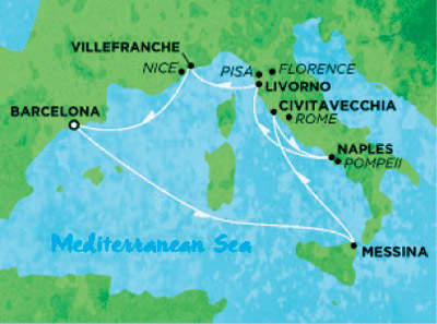 The likely Mediterranean routes for the Norwegian Gem.